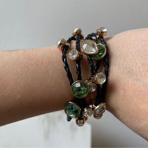 Black and Green Gemstone‎ Braided Leather Bracelet vintage Y2K